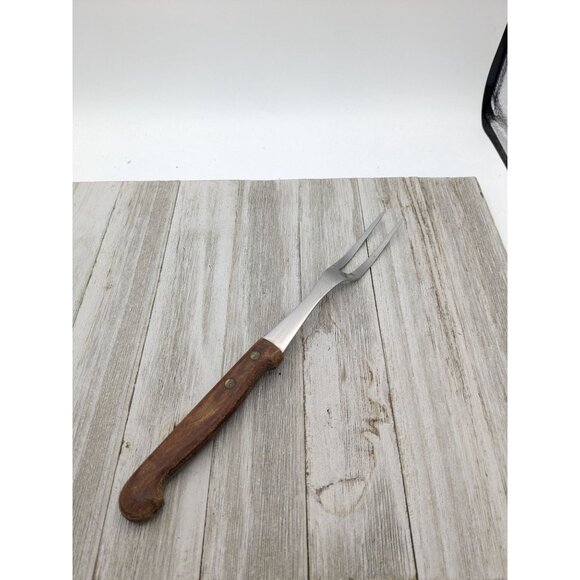 Vintage Skyline Meat Fork 11" Wood Handle Stainless Steel Made In England - Picture 1 of 8